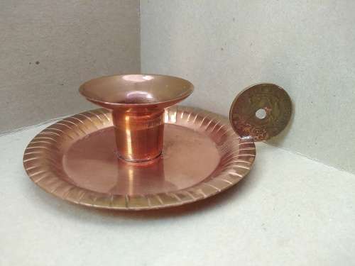 Vintage! Copper -  1963 Rhodesia Coin Handle - Round Candlestick Holder