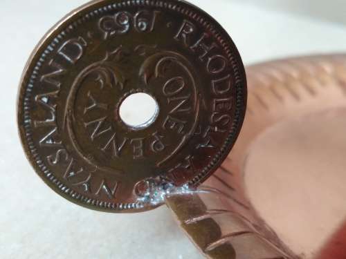 Vintage! Copper -  1963 Rhodesia Coin Handle - Round Candlestick Holder