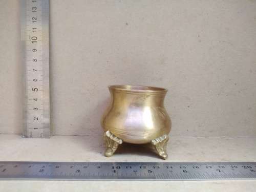 Vintage! Small Brass - Hand Etched - Footed Cauldron / Pot