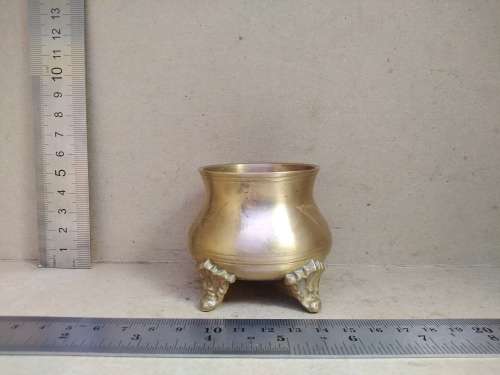 Vintage! Small Brass - Hand Etched - Footed Cauldron / Pot