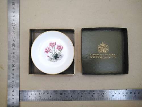 Vintage! England - Royal Worcester -  Bone China - Small Pin Dish With Flowers (In original Box)