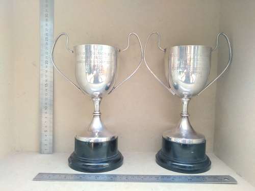 Vintage! Silver Plated - Prestige Awards - Pair Of Large Classic Trophy Cups (Engraved)