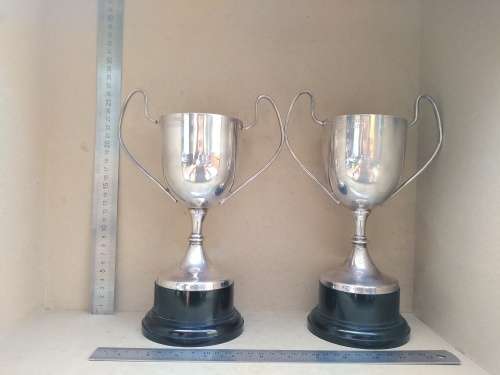 Vintage! Silver Plated - Prestige Awards - Pair Of Large Classic Trophy Cups (Engraved)