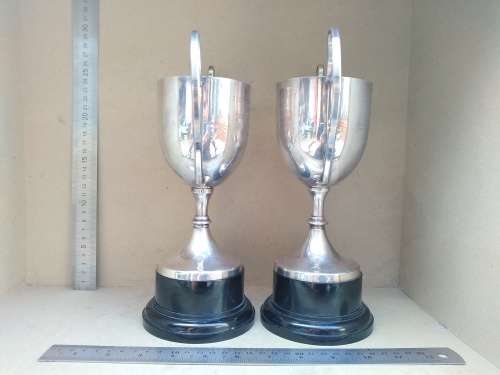 Vintage! Silver Plated - Prestige Awards - Pair Of Large Classic Trophy Cups (Engraved)