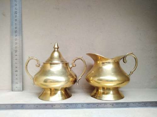 Vintage! Brass Creamer And Sugar Bowl Set With Handles. Made In India.