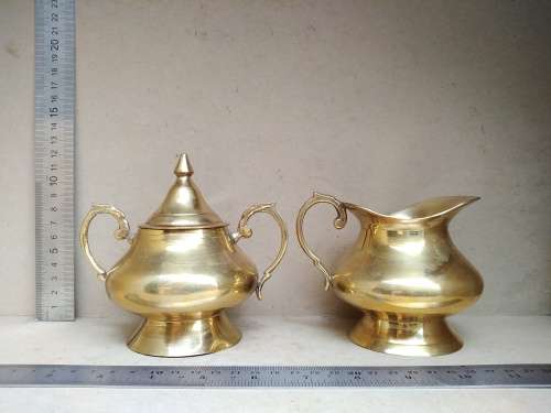 Vintage! Brass Creamer And Sugar Bowl Set With Handles. Made In India.