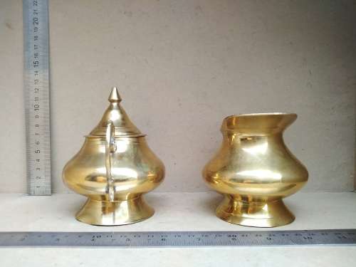 Vintage! Brass Creamer And Sugar Bowl Set With Handles. Made In India.