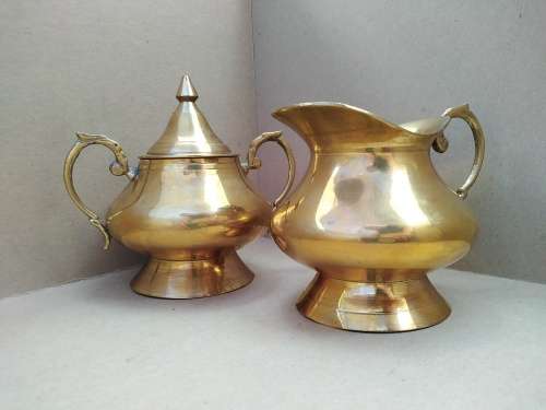 Vintage! Brass Creamer And Sugar Bowl Set With Handles. Made In India.