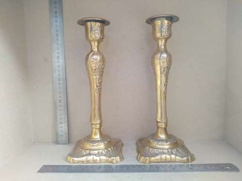 Vintage! Heavy Solid Brass - Ornate Victorian - Pair Of CandlestIck Holders