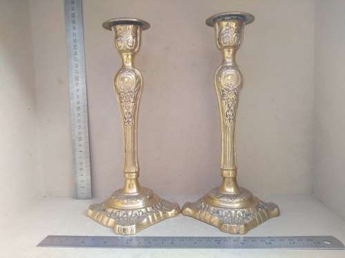 Vintage! Heavy Solid Brass - Ornate Victorian - Pair Of CandlestIck Holders