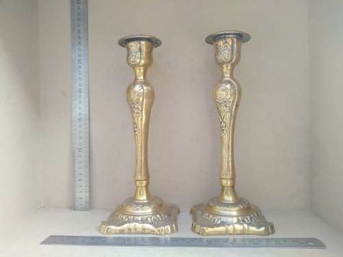 Vintage! Heavy Solid Brass - Ornate Victorian - Pair Of CandlestIck Holders