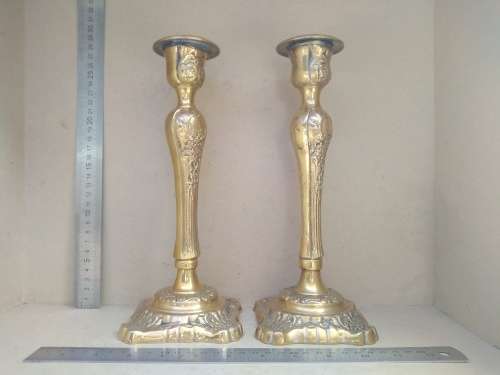 Vintage! Heavy Solid Brass - Ornate Victorian - Pair Of CandlestIck Holders