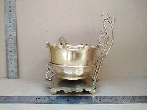 Vintage! England - Art Nouveau - Silver Plate - 3 Piece - Lily Design - Sugar Bowl In Caddy Tray
