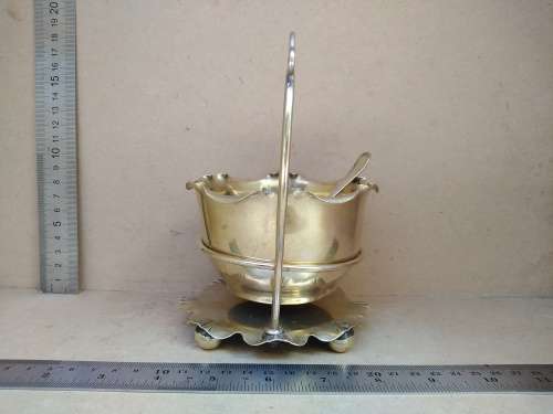Vintage! England - Art Nouveau - Silver Plate - 3 Piece - Lily Design - Sugar Bowl In Caddy Tray
