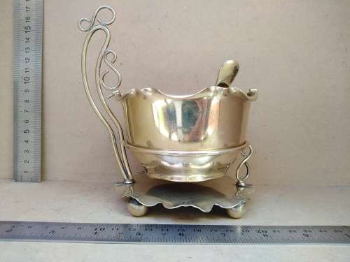 Vintage! England - Art Nouveau - Silver Plate - 3 Piece - Lily Design - Sugar Bowl In Caddy Tray