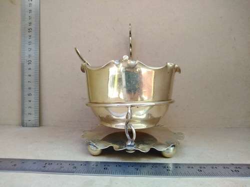 Vintage! England - Art Nouveau - Silver Plate - 3 Piece - Lily Design - Sugar Bowl In Caddy Tray