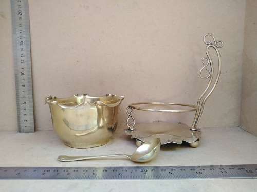 Vintage! England - Art Nouveau - Silver Plate - 3 Piece - Lily Design - Sugar Bowl In Caddy Tray