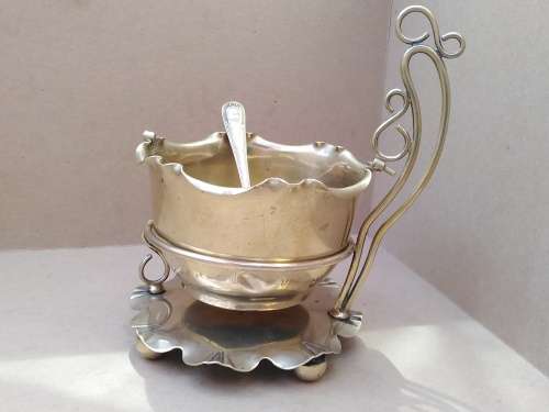 Vintage! England - Art Nouveau - Silver Plate - 3 Piece - Lily Design - Sugar Bowl In Caddy Tray