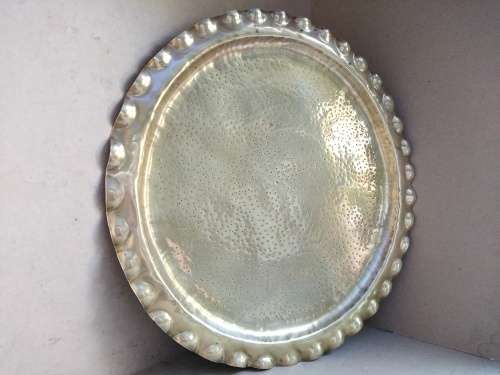 Vintage!  Round - Scalloped Edge - Hammered Copper Tray