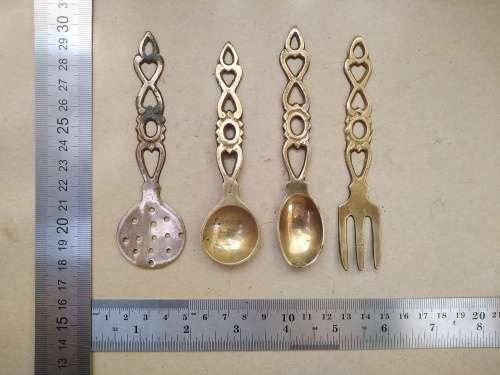 Vintage! Set Of 4 - Welsh Love Spoons - Brass Cutlery Set
