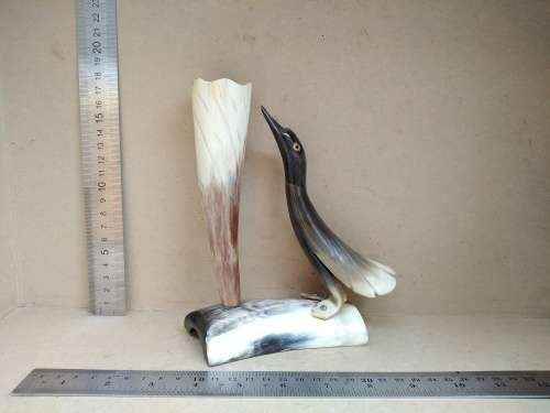 Vintage! Natural Cow Horn - Hand Carved - Bird Figurine - Pen Holder