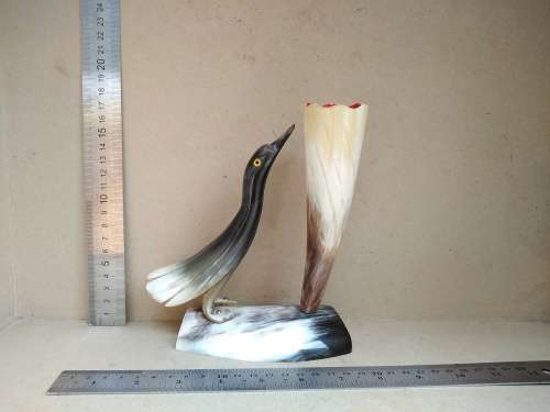 Vintage! Natural Cow Horn - Hand Carved - Bird Figurine - Pen Holder