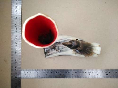 Vintage! Natural Cow Horn - Hand Carved - Bird Figurine - Pen Holder