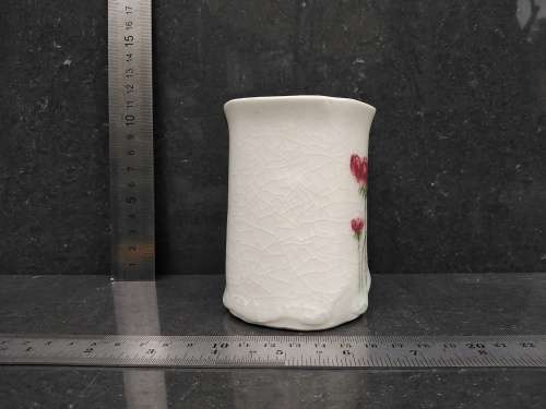 Vintage! Hand Made / Painted - Red Flowers- Crackle Glazed - Pottery Mug