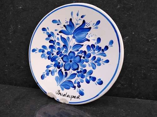 Vintage! Budapest - Hand Painted - Blue Floral - Wall Hanging - Small Saucer