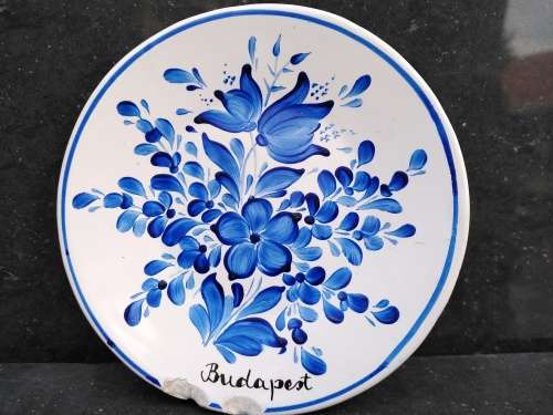 Vintage! Budapest - Hand Painted - Blue Floral - Wall Hanging - Small Saucer