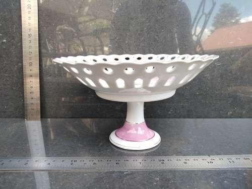 Vintage! Perforated / Pierced Gold Gilded Edge - Pedestal - Floral Design - Porcelain Bowl