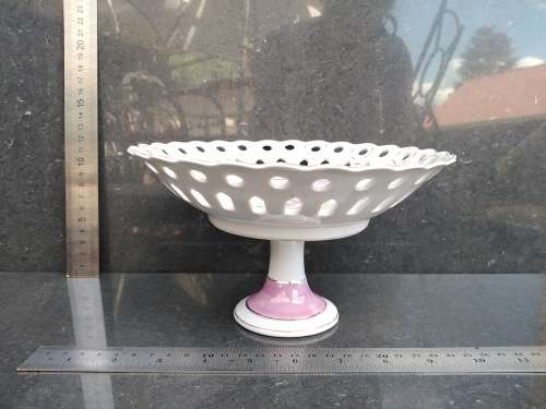 Vintage! Perforated / Pierced Gold Gilded Edge - Pedestal - Floral Design - Porcelain Bowl