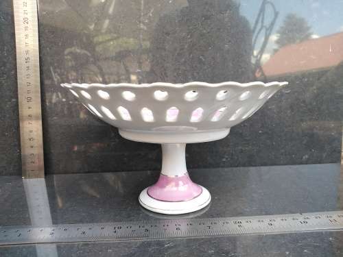 Vintage! Perforated / Pierced Gold Gilded Edge - Pedestal - Floral Design - Porcelain Bowl