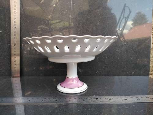 Vintage! Perforated / Pierced Gold Gilded Edge - Pedestal - Floral Design - Porcelain Bowl