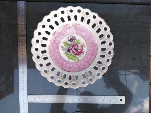 Vintage! Perforated / Pierced Gold Gilded Edge - Pedestal - Floral Design - Porcelain Bowl