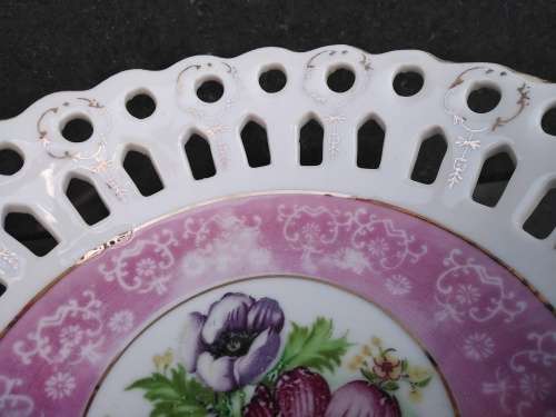 Vintage! Perforated / Pierced Gold Gilded Edge - Pedestal - Floral Design - Porcelain Bowl