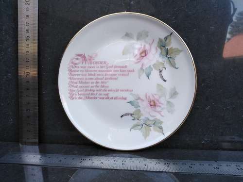 Vintage! England - Pink Peonies - Moeder (Afrikaans Poem) - Porcelain - Wall Hanging Plate