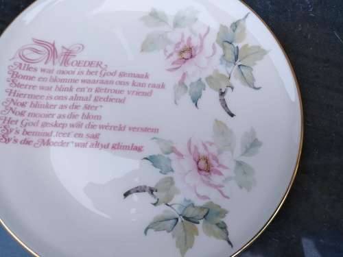 Vintage! England - Pink Peonies - Moeder (Afrikaans Poem) - Porcelain - Wall Hanging Plate