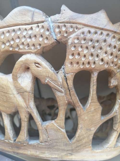 Africana! Olive Wood - Hand Carved - Wildlife - Large Round Bowl