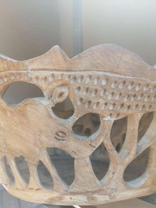 Africana! Olive Wood - Hand Carved - Wildlife - Large Round Bowl