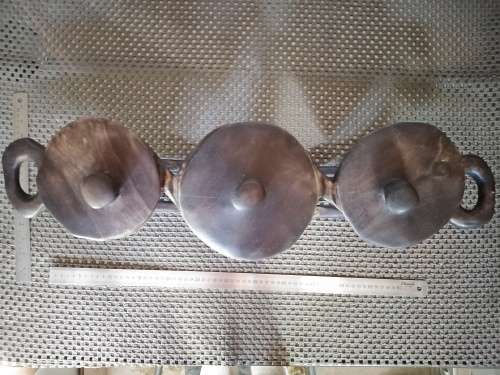 Africana! RARE! Zulu - 3 Bowl Meat Platter With Lids- Carved Wood