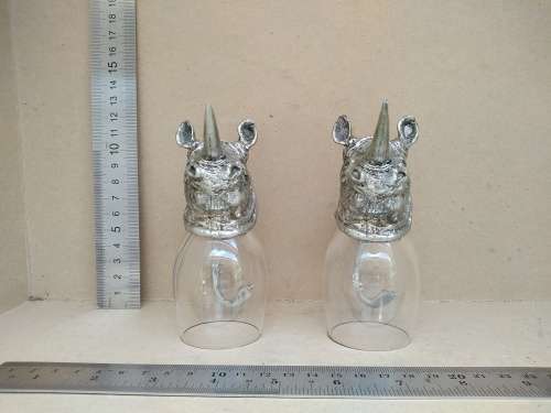 Frankli Wild By Royal Selangor - Wild Rhino Barware - Pair Of Pewter & Glass Cups