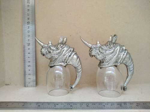 Frankli Wild By Royal Selangor - Wild Rhino Barware - Pair Of Pewter & Glass Cups