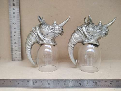 Frankli Wild By Royal Selangor - Wild Rhino Barware - Pair Of Pewter & Glass Cups