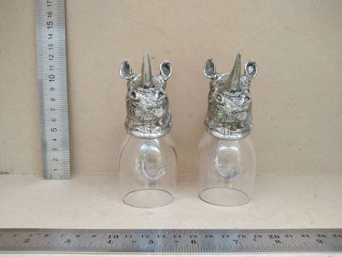 Frankli Wild By Royal Selangor - Wild Rhino Barware - Pair Of Pewter & Glass Cups