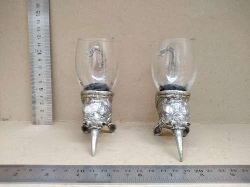 Frankli Wild By Royal Selangor - Wild Rhino Barware - Pair Of Pewter & Glass Cups