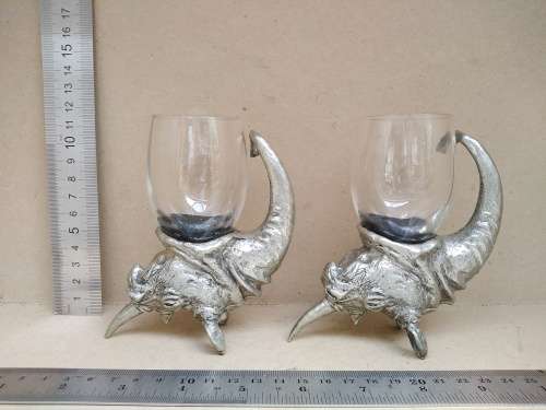 Frankli Wild By Royal Selangor - Wild Rhino Barware - Pair Of Pewter & Glass Cups