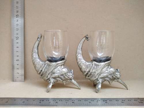 Frankli Wild By Royal Selangor - Wild Rhino Barware - Pair Of Pewter & Glass Cups