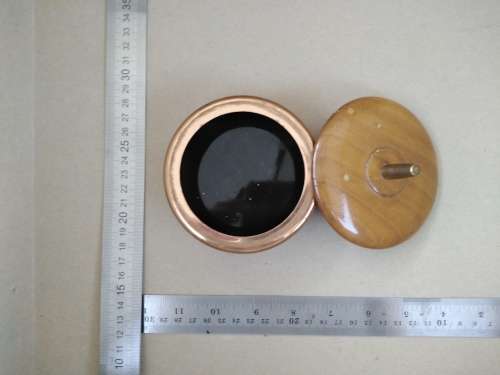 Vintage! Copper Vanity / Powder Puff Pot / Trinket Box With Wooden Lid