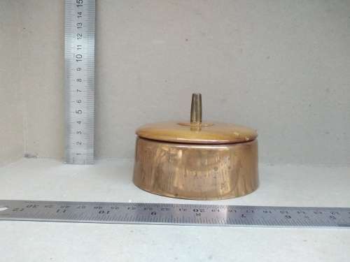 Vintage! Copper Vanity / Powder Puff Pot / Trinket Box With Wooden Lid